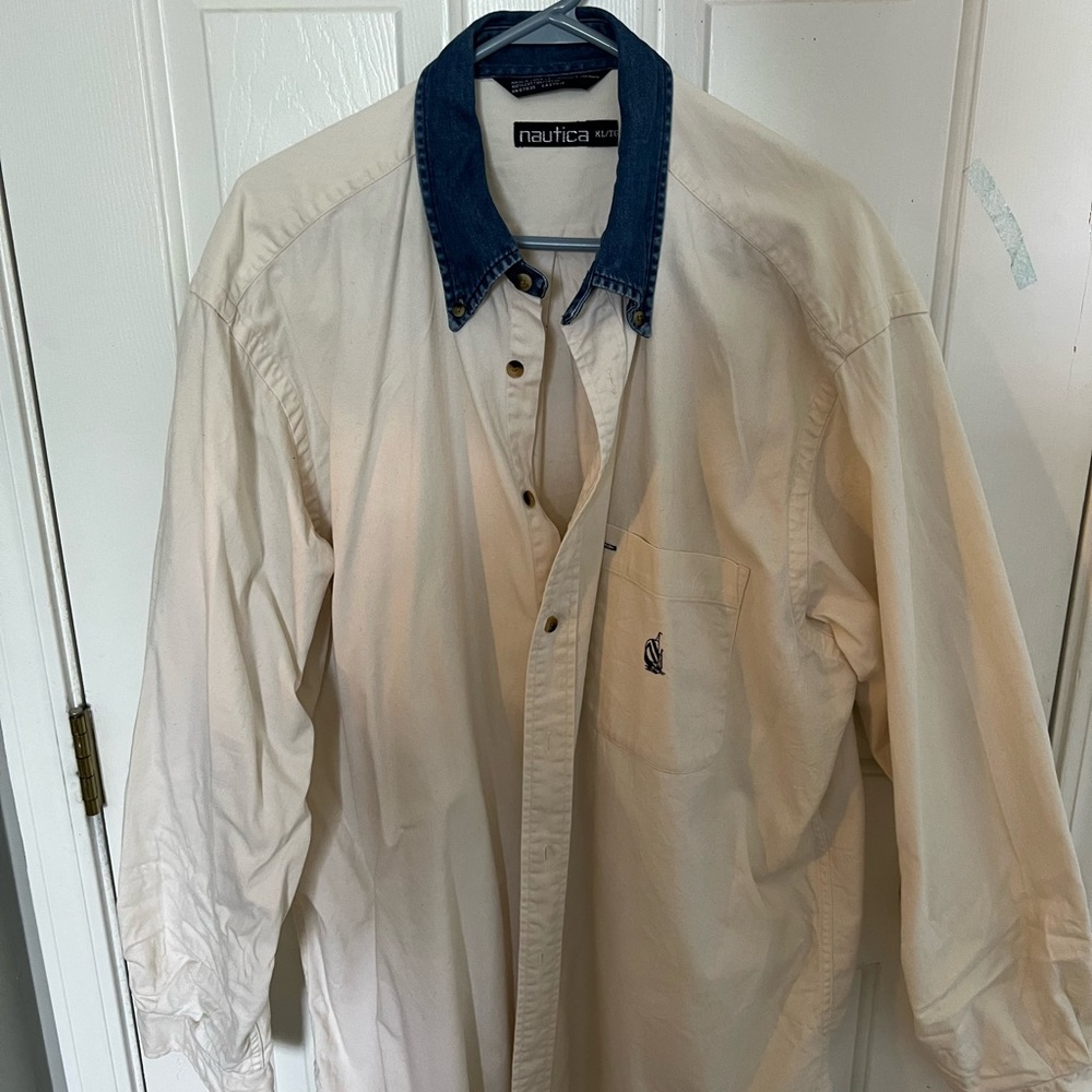 Nautica oversized overshirt with denim collar